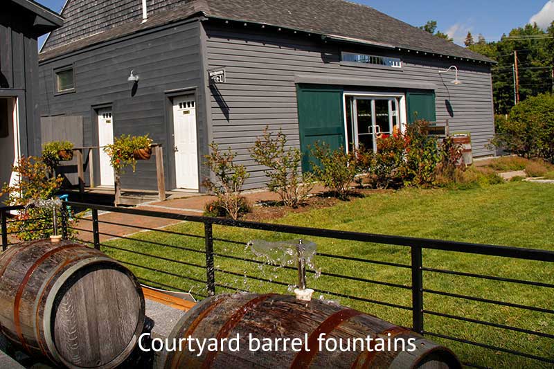 Bar Harbor Cellars courtyard barrel fountains